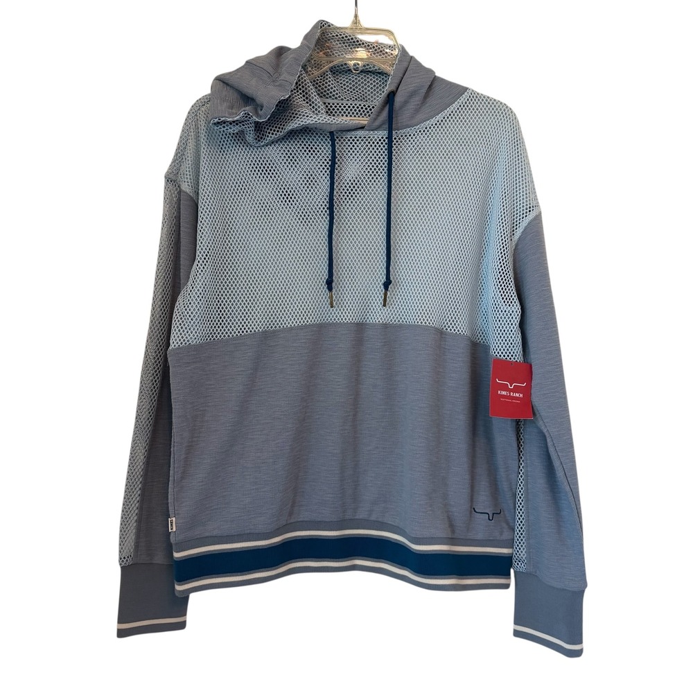 Kimes Ranch Somers Dream Hoodie Faded Denim Blue Mesh Western Pullover Large NEW